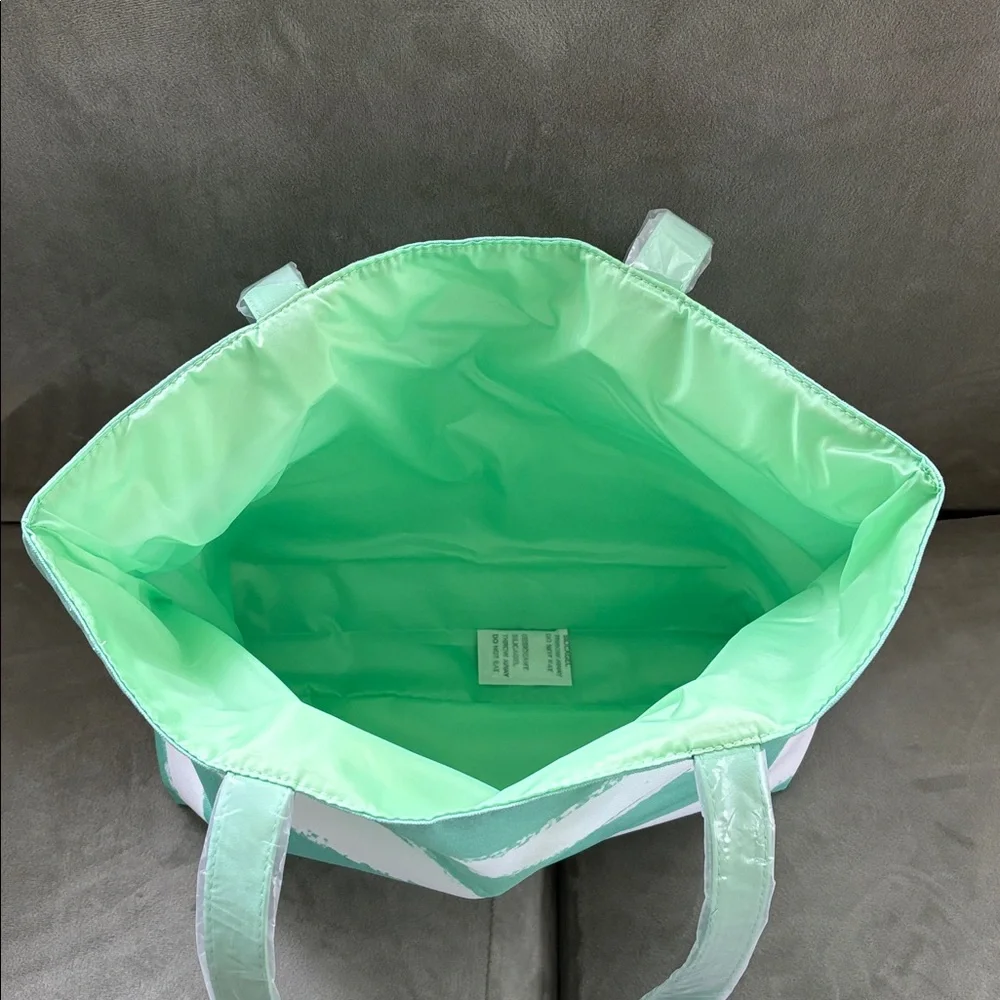 NWT Clinique x Drawbertson Mint & White Striped Lined Tote Bag Boho Beach Vaca - Picture 7 of 8